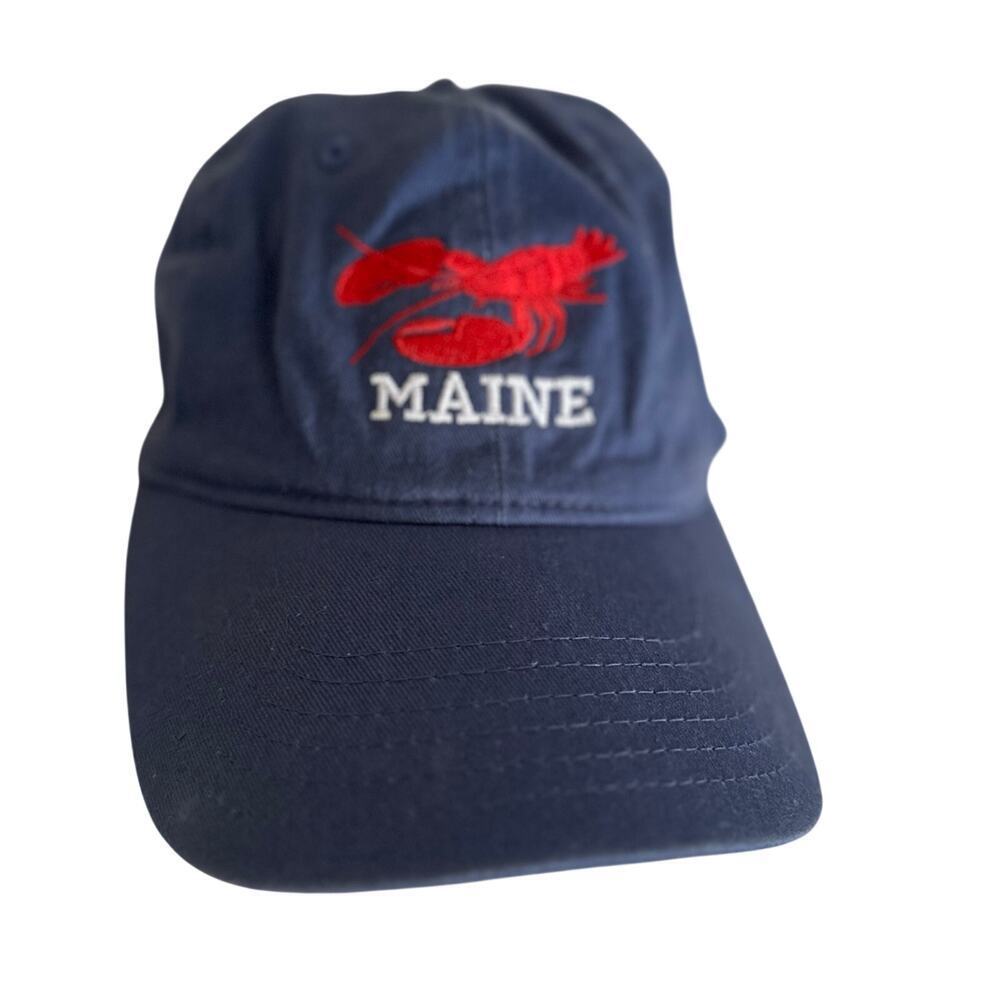 Maine Lobster Embroidered Hat Navy Blue Adjustable Dad Cap Coastal Vintage Vibes - Picture 2 of 7
